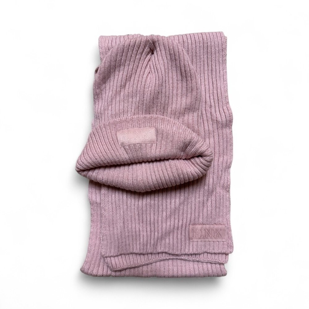 Victoria’s Secret PINK Scarf & Beanie Hat Set Blush Pink Knit NWT Winter